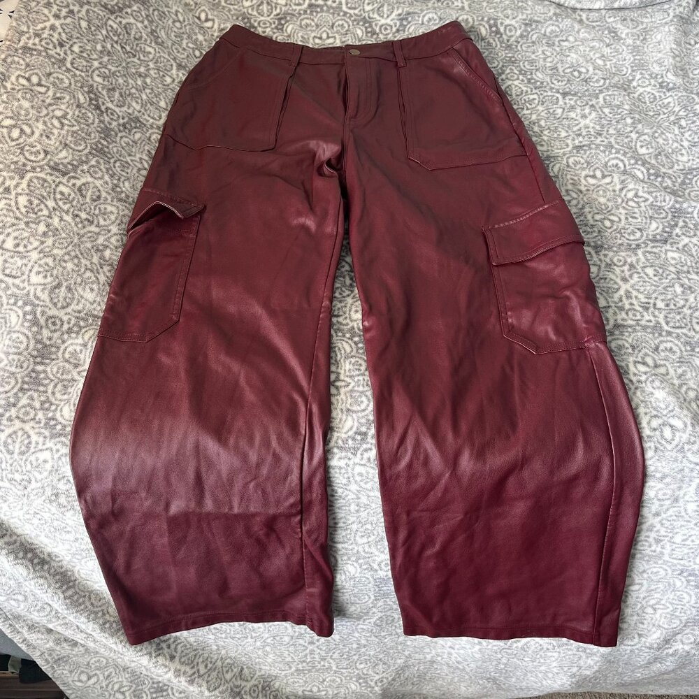 Wild Fable Red Wine Leather Cargo Pants, Size M